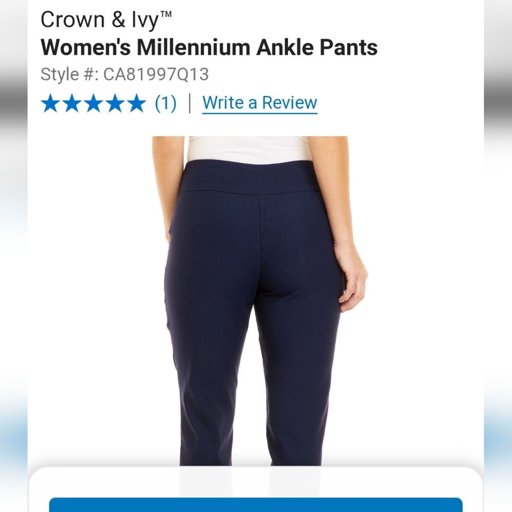 Crown and Ivy Navy women's Millennium Stretch Embellished Ankle pants crops 10